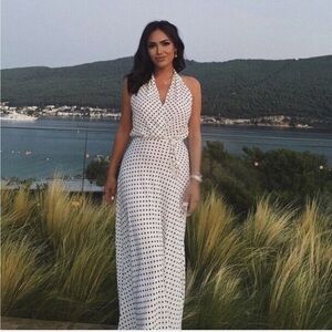 ZARA polka dot halter neck dress full length